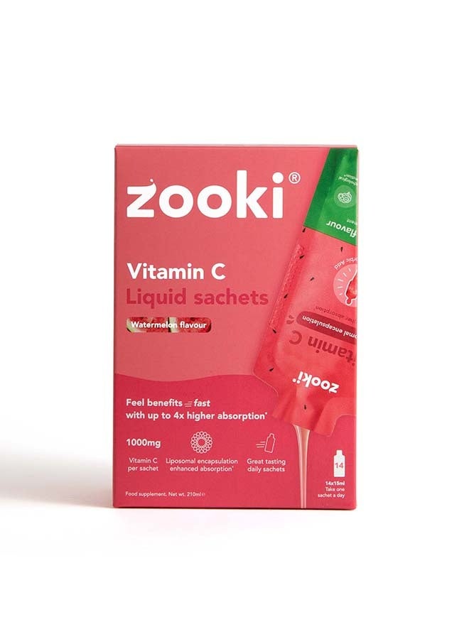 Zooki Liposomal Vitamin C 1000mg – Watermelon Flavor – High Absorption Liquid Sachets – Immune & Antioxidant Support – 14 Sachets - Image 1